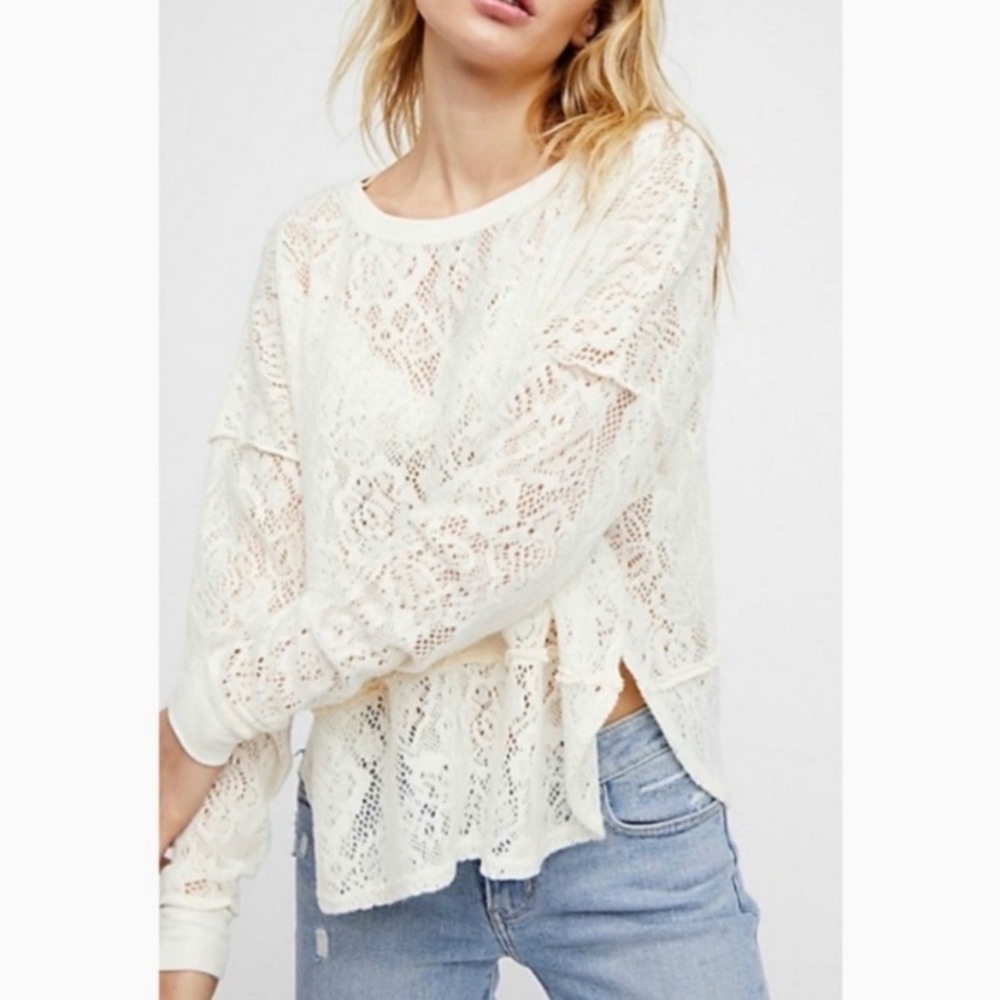 Free People Cream Not Cold In This Lace Sweater Size XS